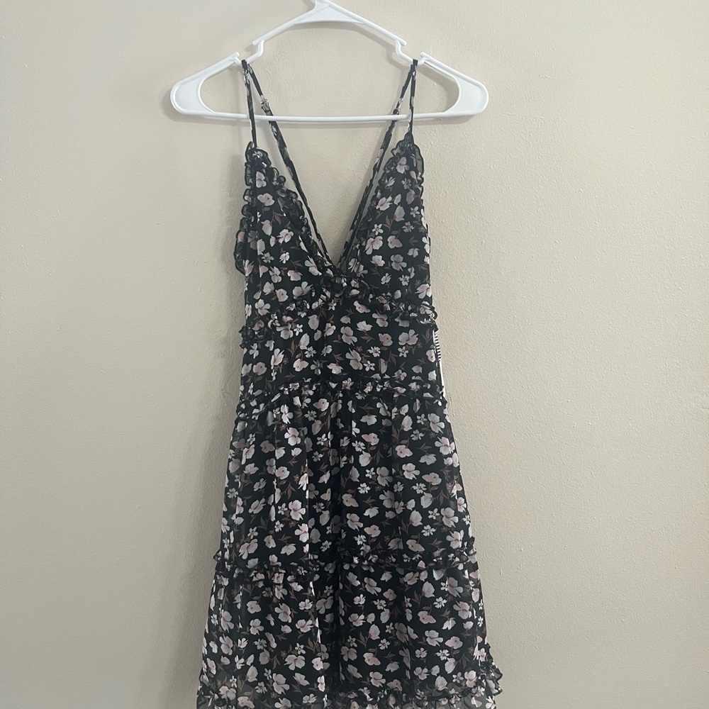 Black Dress with Pink Floral Design
